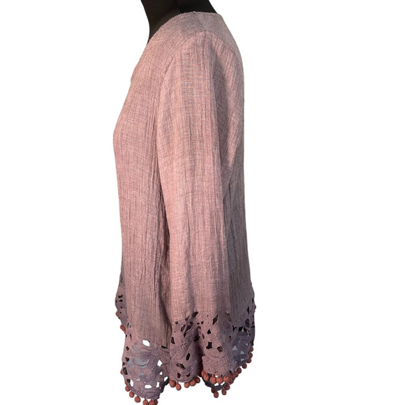 Retro Threads Purple Guazy Lace Trim Bell Sleeve Tunic, Size L - Picture 2 of 10